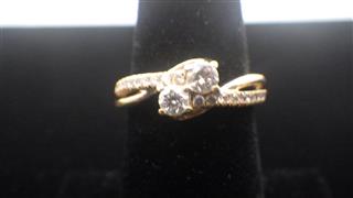 14K Two-Stone Diamond Bypass Accent Ring Yellow Gold 4.1g Size 7
